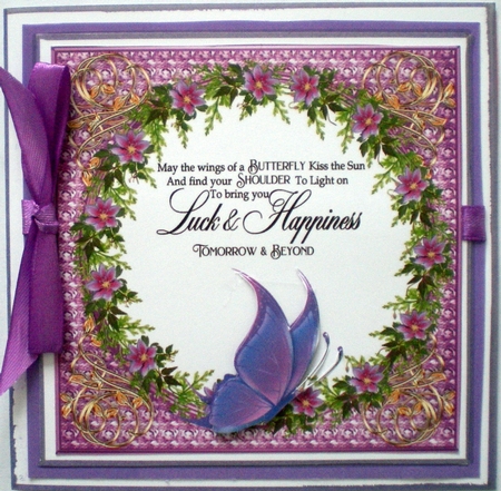 3 Purple floral butterfly sentiment card fronts/toppers by Pamela Horton