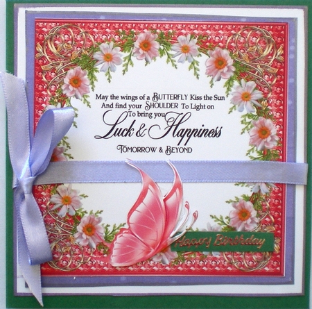 3 Red floral butterfly sentiment card fronts/toppers by Pamela Horton