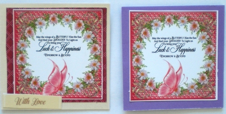3 Red floral butterfly sentiment card fronts/toppers by Pamela Horton