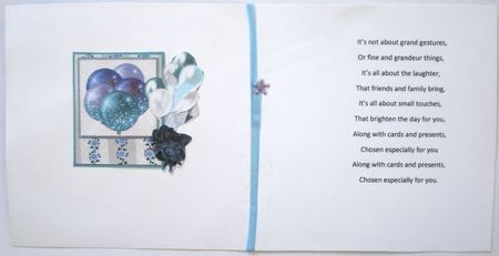 5 x 5 Quick Cut & Fold Card Teal/Lilac/Aqua Balloons with Sentiment Toppers by Pamela Horton
