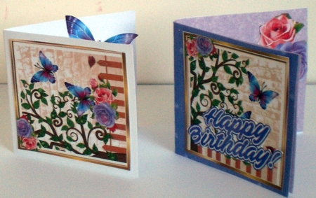  rose garden leaves with birds and butterflies card fronts 8x8 by Pamela Horton