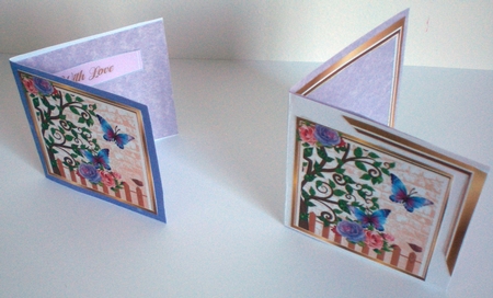  rose garden leaves with birds and butterflies card fronts 8x8 by Pamela Horton