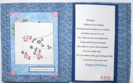 Blue bird and Sakura flowers greeting card by Pamela Horton