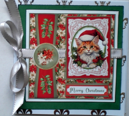 Poinsettia Christmas animals card front 4 by Pamela Horton