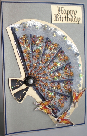 Flowers and Butterfly Fan by Pamela Horton