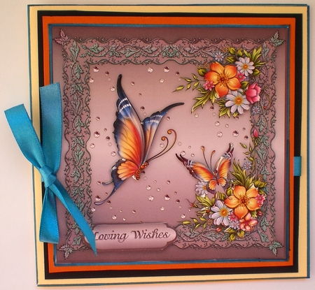 Butterflies and Blossoms Square Card Front with Step by Step by Pamela Horton