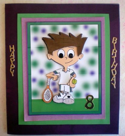 Tennis Boy with Dark Brown Hair (purple & Green) by Pamela Horton