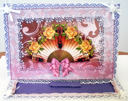 Fan, Roses ,lace, and Bow by Pamela Horton
