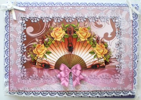 Fan, Roses ,lace, and Bow by Pamela Horton
