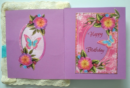 Pink Wild Roses & Butterfly + Decoupage by Pamela Horton