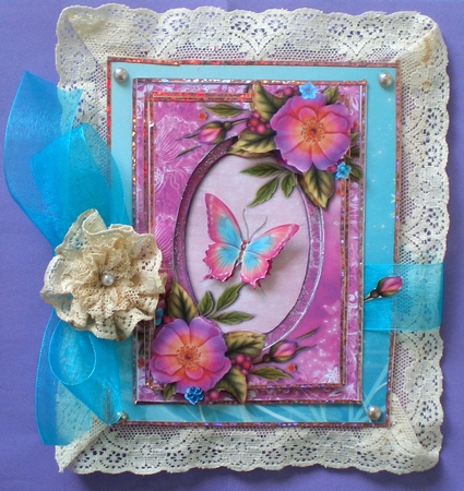 Pink Wild Roses & Butterfly + Decoupage by Pamela Horton