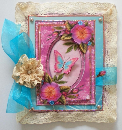 Pink Wild Roses & Butterfly + Decoupage by Pamela Horton