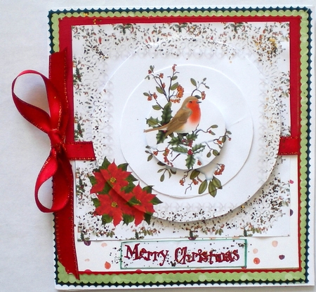 Christmas Robin on Branch Circle Pyramage by Pamela Horton