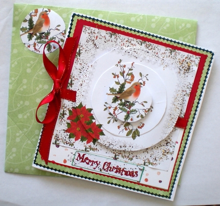 Christmas Robin on Branch Circle Pyramage by Pamela Horton