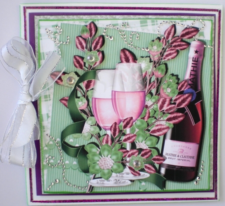Pink Champagne with Glasses to the Happy Couple 8x8 by Pamela Horton