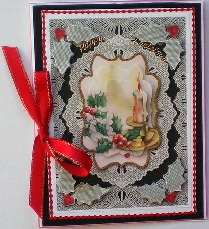 Vintage Lace Holly Candle A5 Card Front Step by Step by Pamela Horton