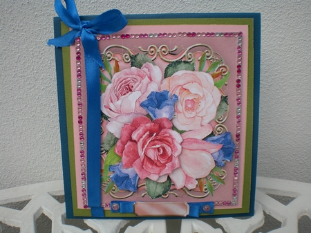 Beautiful mixed Roses on a Ornate Mat,  by Pamela Horton