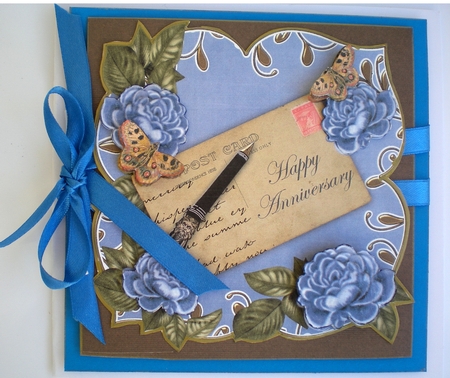 Dark Blue Rose Happy Anniversary 8in Fancy Rose Topper by Pamela Horton