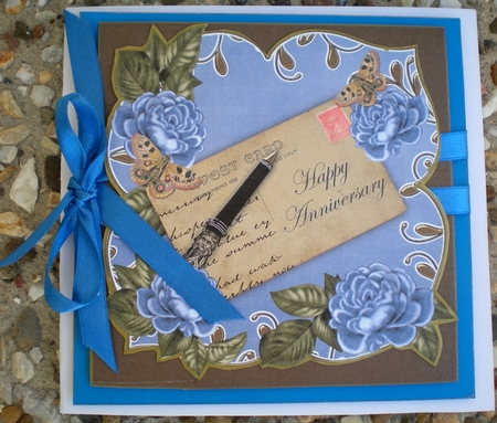 Dark Blue Rose Happy Anniversary 8in Fancy Rose Topper by Pamela Horton