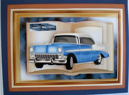 Book Vintage Bleu car male card by Pamela Horton