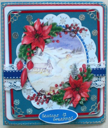 Oval Scene with Poinsettias 2  by Pamela Horton