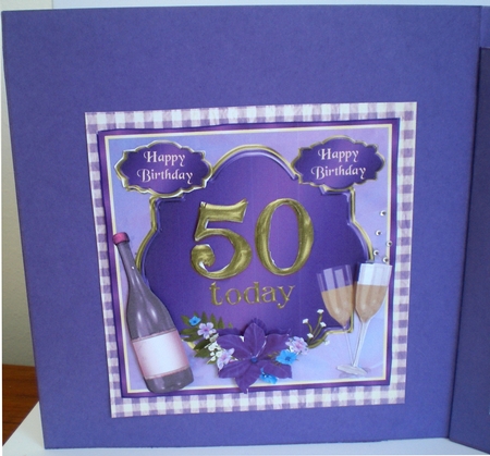 50th Birthday card topper with wine, glasses and flowers by Pamela Horton