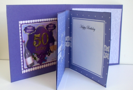 50th Birthday card topper with wine, glasses and flowers by Pamela Horton