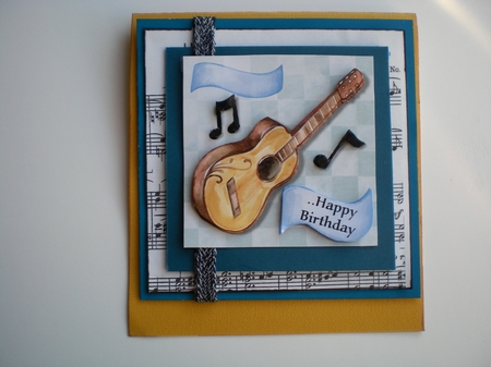 You Rock Guitar birthday card 6 x 6 topper by Pamela Horton