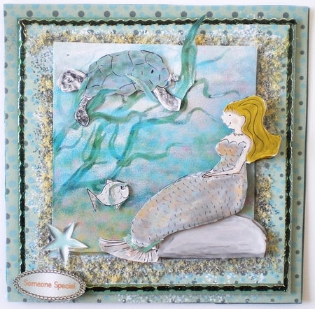 MERMAID MINI KIT-7 by 7 inch Decoupage and insert Mermaid Fantasy Kit, with Decoupage & Commercial Use by Pamela Horton