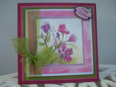 SWEET PEAS-Birthday Floral Birthday Card Topper 7x7 with 8 Sentiment Tags & Commercial Use by Pamela Horton