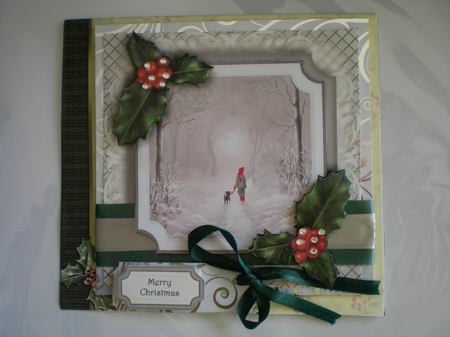 Scenic Christmas - Walking The Puppy 8x8 by Pamela Horton