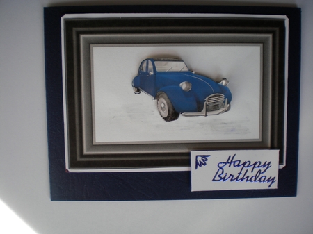 Blue Retro Car in A5 Frame with insert by Pamela Horton