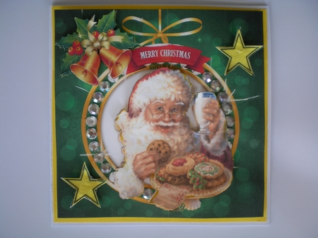 Lovely santa with his cookies and christmas bell with holly 8x8 by Pamela Horton
