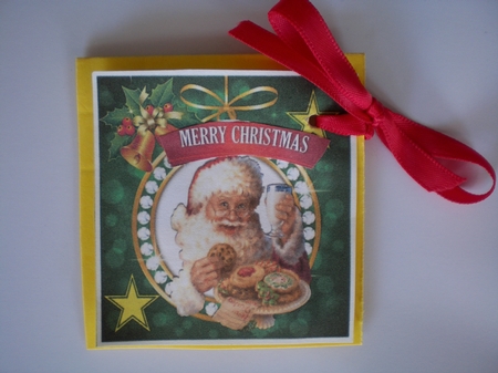Lovely santa with his cookies and christmas bell with holly 8x8 by Pamela Horton