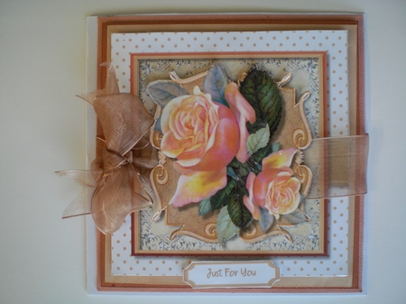 Peach roses on a Scroll Mat by Pamela Horton