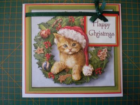 Cute Kitty in Wreath Decoupage by Pamela Horton