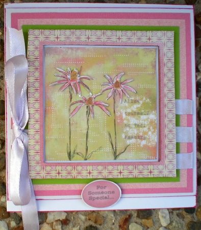 PINK CONEFLOWERS: 8x8 Birthday Floral Quick Card With Extra Decoupage and Commercial Use by Pamela Horton