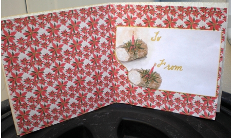 YULE LOG & POINSETTIAS - Christmas Decoupage 7x7 Step by Step Card Front With Commercial Use by Pamela Horton