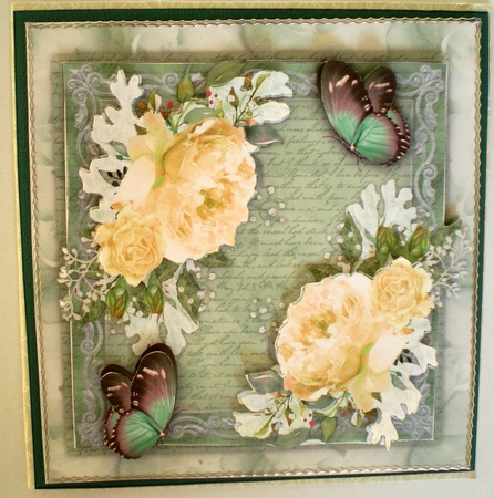 Beautiful Cream Roses and Butterflys  by Pamela Horton