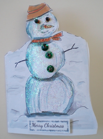 CHRISTMAS SNOWMAN-Shaped Card,with 7 Sentiment Tags and Commercial Use by Pamela Horton