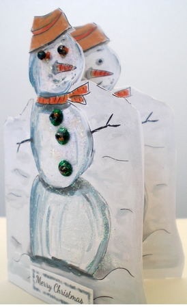 CHRISTMAS SNOWMAN-Shaped Card,with 7 Sentiment Tags and Commercial Use by Pamela Horton