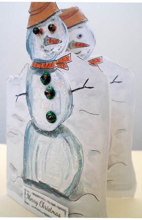 CHRISTMAS SNOWMAN-Shaped Card,with 7 Sentiment Tags and Commercial Use by Pamela Horton