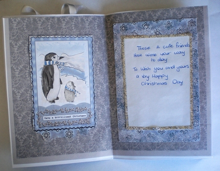 CUTE PENGUIN CHRISTMAS TOPPER-6 by 4 inch with Decoupage, 7 Sentiment Tags and Commercial Use by Pamela Horton