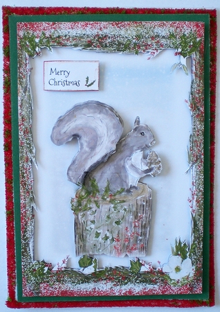 CUTE SQUIRREL CHRISTMAS CARD With Easy Decoupage, 9 Sentiment Tags & Commercial Use  by Pamela Horton