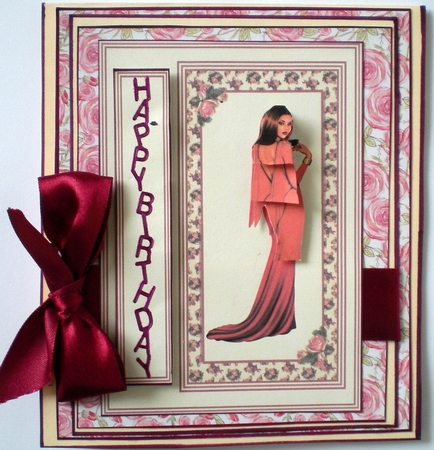 A5 beautiful brunette lady card front. by Pamela Horton