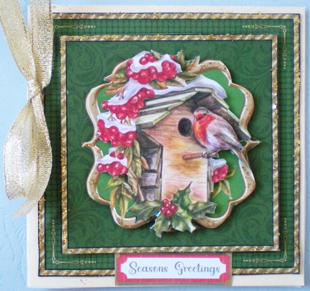 Robins Birdhouse Decoupage Holiday Card by Pamela Horton