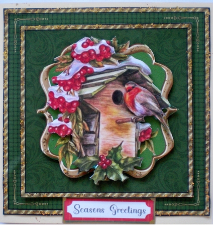 Robins Birdhouse Decoupage Holiday Card by Pamela Horton