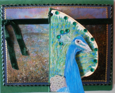 PEACOCK-SHAPED CARD with Decoupage For Birthdays and Other Occasions, With Commercial Use by Pamela Horton