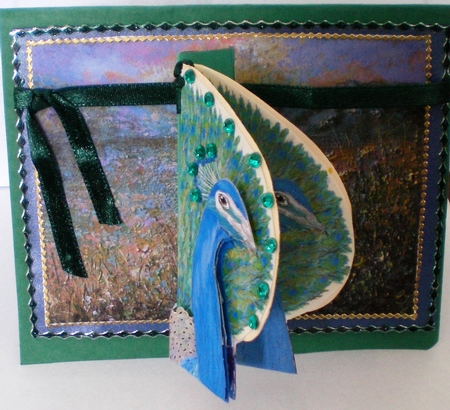 PEACOCK-SHAPED CARD with Decoupage For Birthdays and Other Occasions, With Commercial Use by Pamela Horton