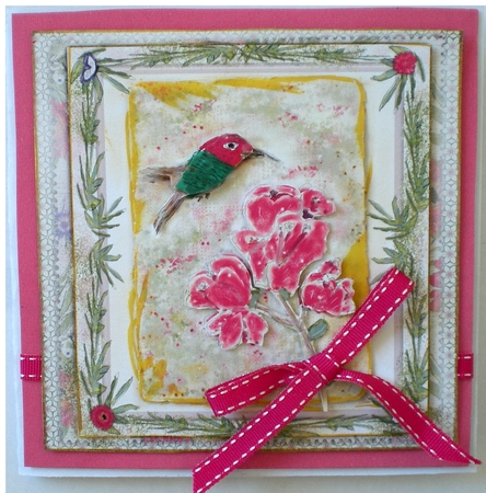 HUMMINGBIRD CARD: Easy 7x7 Hummingbird Birthday Step-by-Step/Decoupage Card Front, with 6 Sentiment Tags & Commercial Use by Pamela Horton